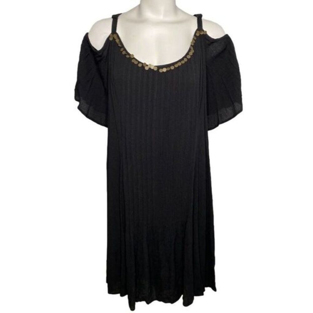 Torrid Black Cold Shoulder Gauzy Pleated A-Line Knee Length Dress Sz 2